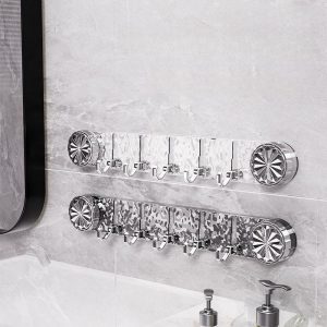 6 Hook Adhesive Wall Hook Rack for Kitchen and Bathroom